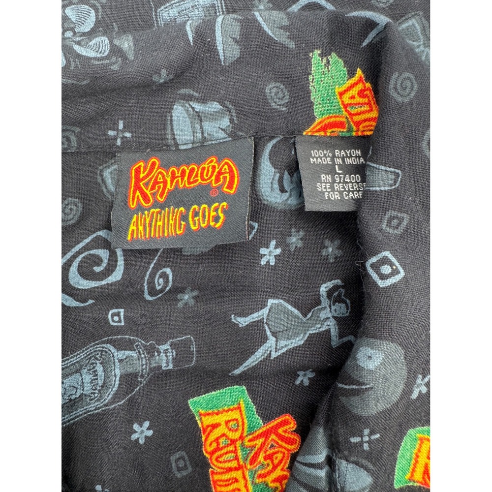 Vintage Kahlua Anything Goes Mens Large Rayon Rum-Cola Print Shirt Black - Picture 6 of 8